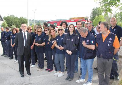 Visita del Presidente della Repubblica Sergio Mattarella - Alfiero Moretti con lo staff della Protezione Civile